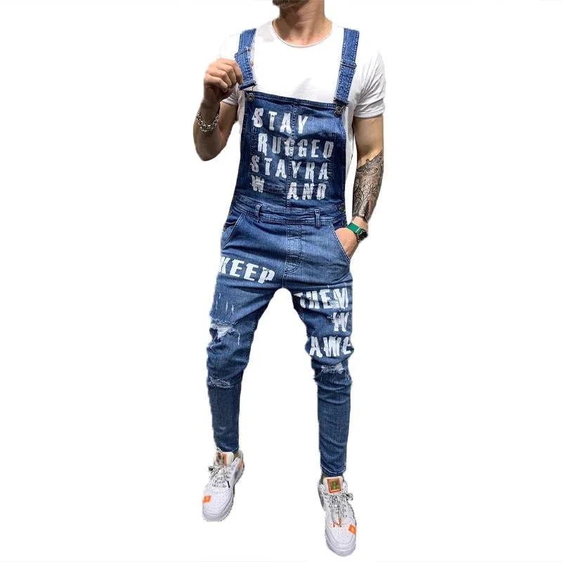 Men's Casual Letter Print Denim Overalls 84601812Y