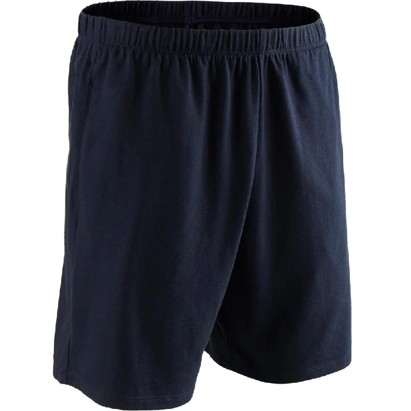 Men's Short Straight-Cut Cotton Fitness Shorts 100 With Key Pocket