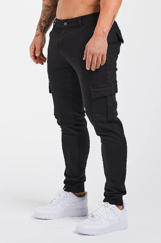 SLIM-FIT CARGO TROUSERS - BLACK