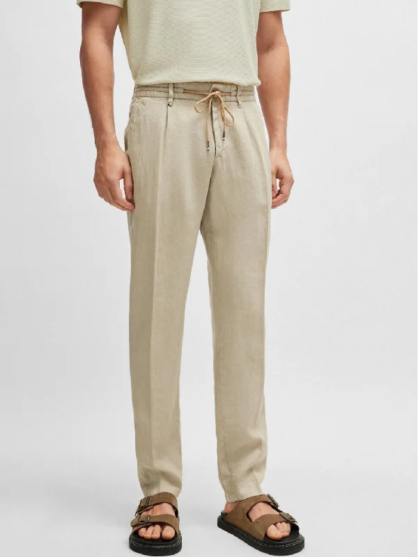 SLIM-FIT LINEN TROUSERS Beige