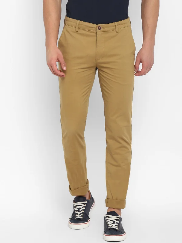 Cotton Stretch Khaki Plain Ultra Slim Fit Flat Front Casual Trouser