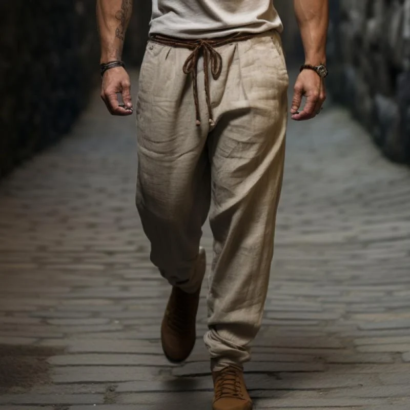 mens-casual-breathable-cotton-linen-lace-up-loose-vacation-pants-83520803m