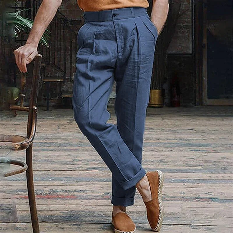 mens-casual-solid-color-cotton-linen-breathable-pants-58295076m