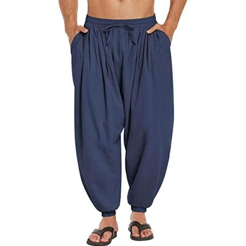 mens-casual-solid-color-loose-cotton-linen-harem-pants-33821341m