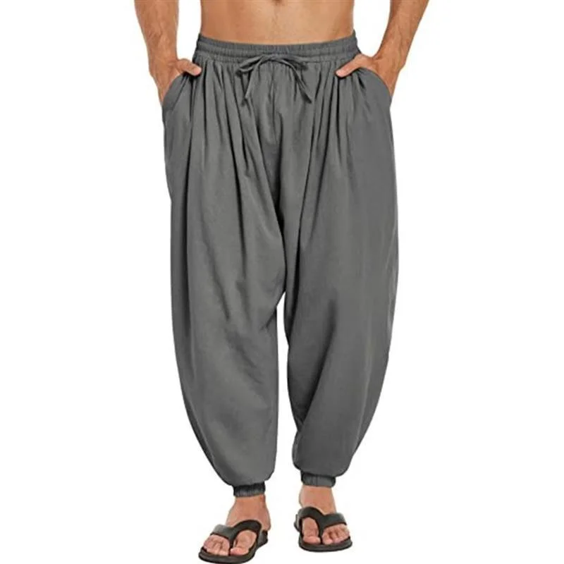 mens-casual-solid-color-loose-cotton-linen-harem-pants-33821341m