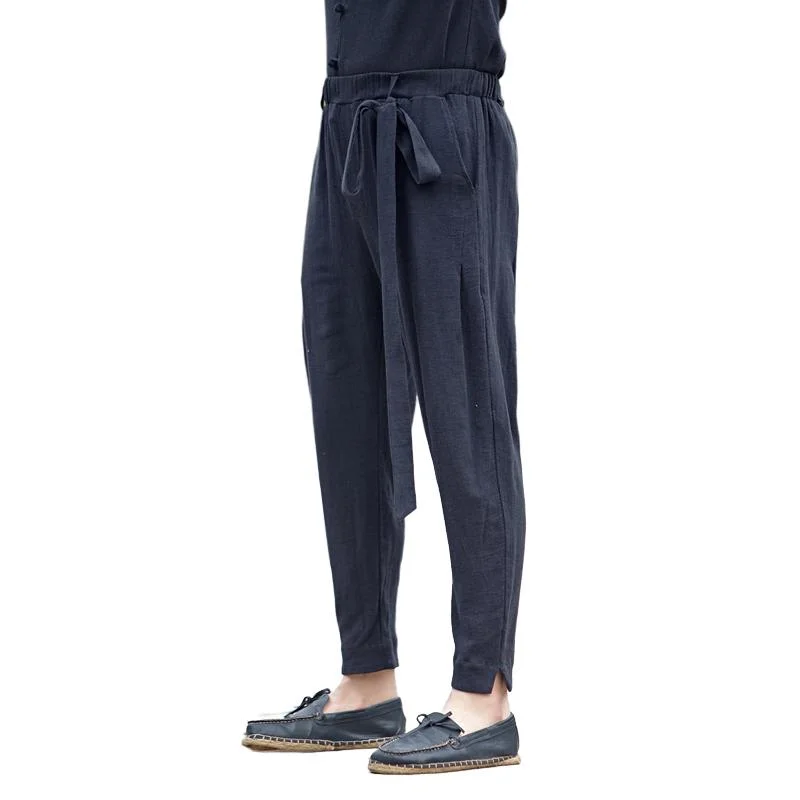 mens-linen-solid-color-elastic-waist-straight-pants-83674974y