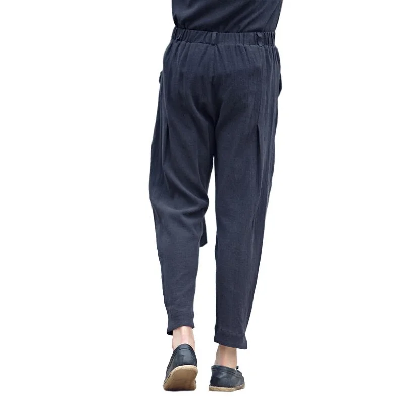 mens-linen-solid-color-elastic-waist-straight-pants-83674974y