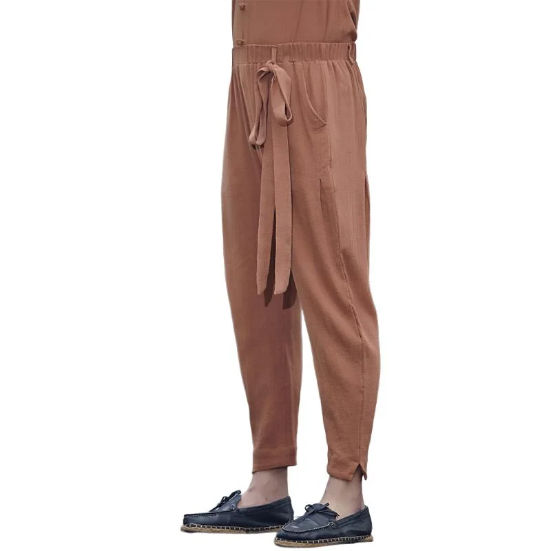 mens-linen-solid-color-elastic-waist-straight-pants-83674974y