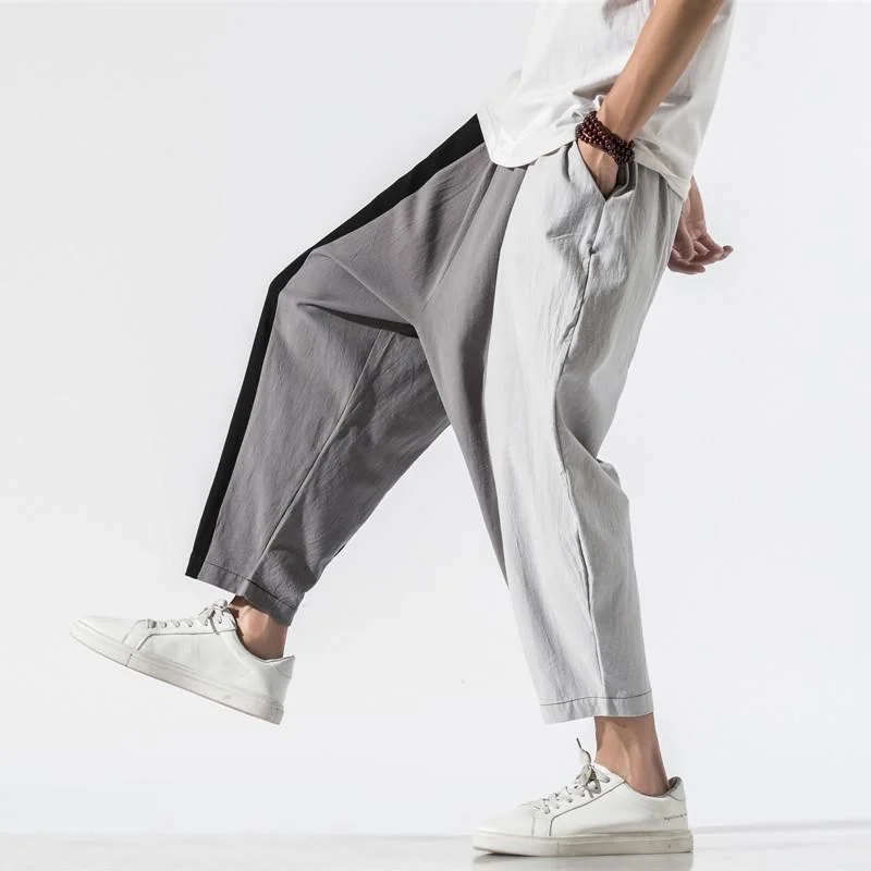 mens-loose-cotton-and-linen-striped-color-block-drawstring-pants-74566082y