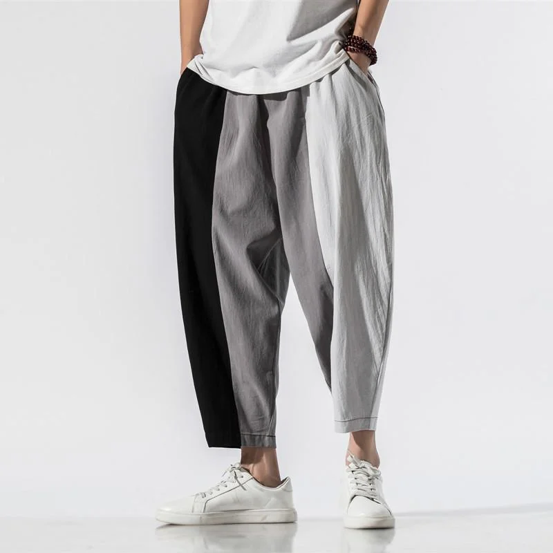 mens-loose-cotton-and-linen-striped-color-block-drawstring-pants-74566082y