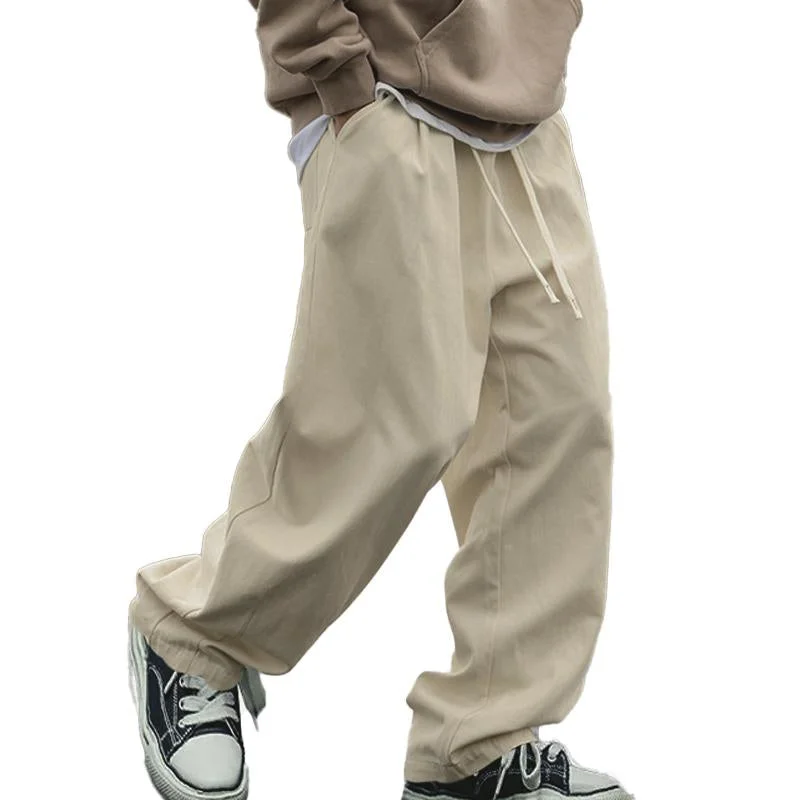 Men's Loose Solid Color Cotton Drawstring Straight Cargo Pants 13504767Y