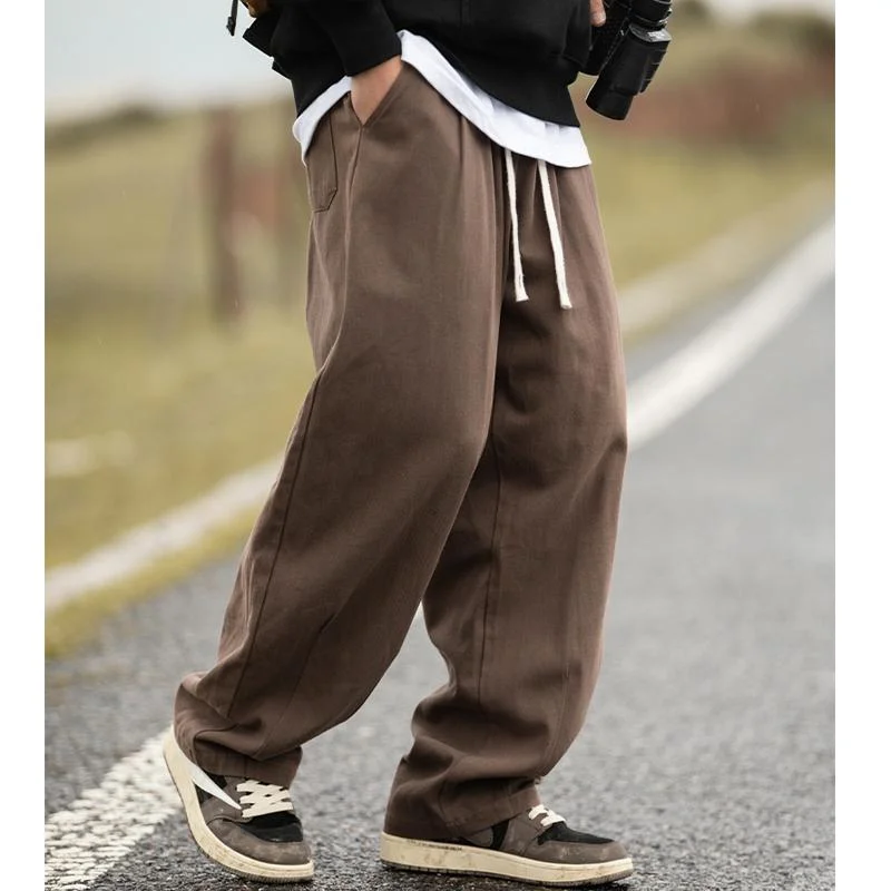 mens-loose-solid-color-cotton-drawstring-straight-cargo-pants-13504767y