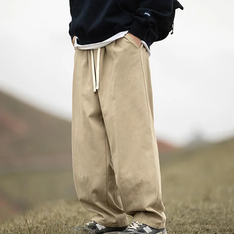 mens-loose-solid-color-cotton-drawstring-straight-cargo-pants-13504767y