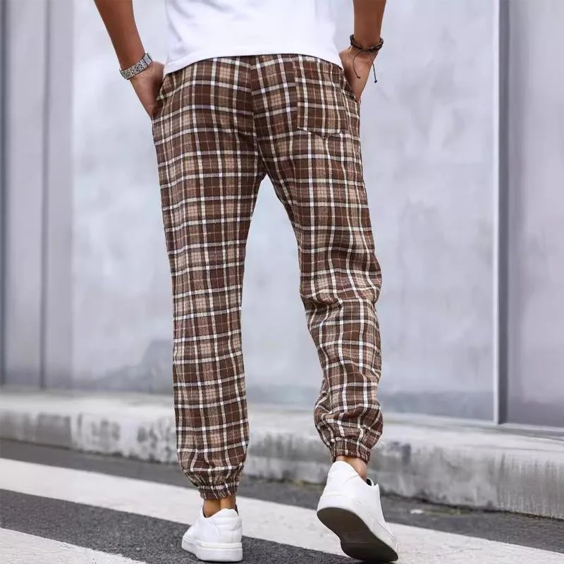 mens-plaid-print-elastic-cuff-loose-trousers-99197442x