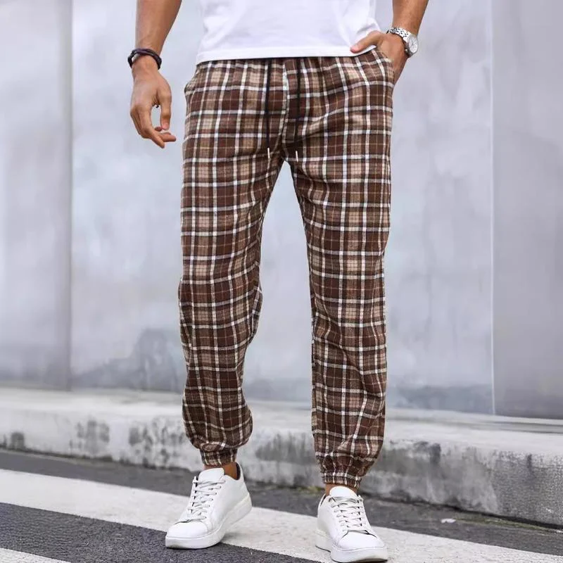 mens-plaid-print-elastic-cuff-loose-trousers-99197442x