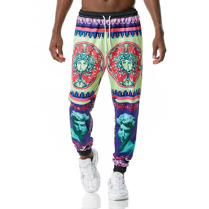 Men's Retro Palace Style Printed Casual Drawstring Trousers 75243782TO