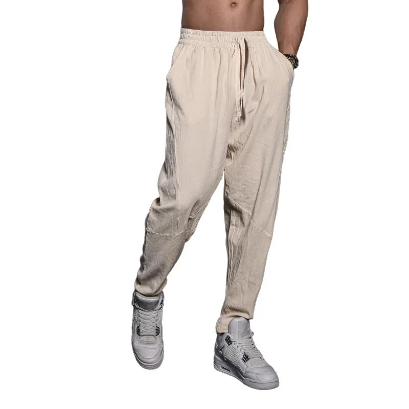 Men's Solid Color Loose Cotton And Linen Breathable Casual Pants 18684669Z