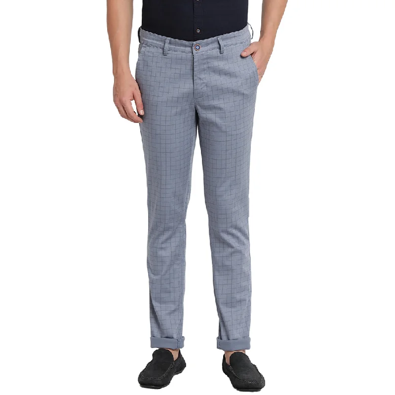 Turtle Men Blue Narrow Fit Checked Casual Trousers