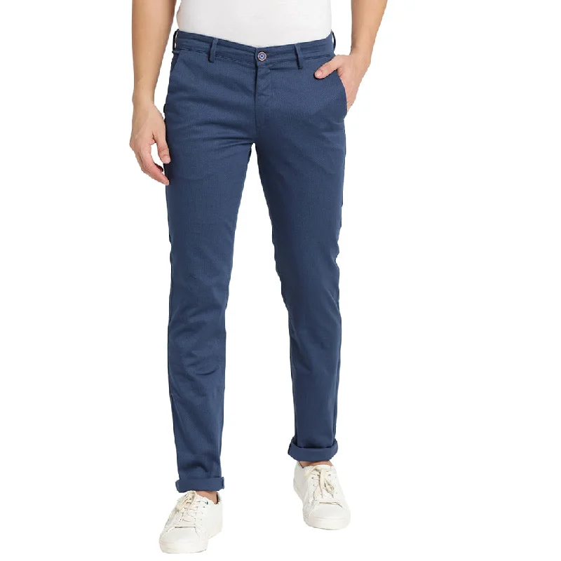 Turtle Men Blue Narrow Fit Printed Casual Trousers