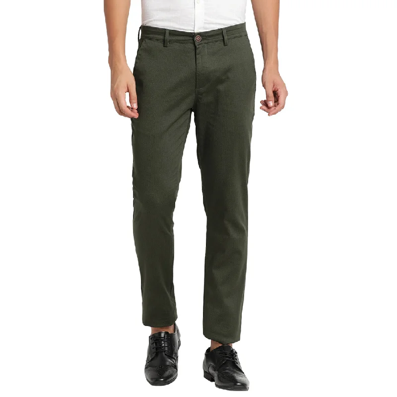 Turtle Men Olive Narrow Fit Printed Casual Trousers