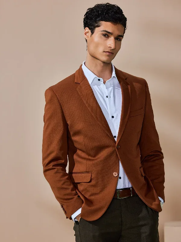 Brown 4-Way Stretch Textured Blazer