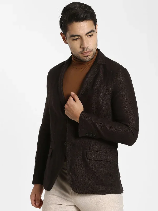 Brown Solid Linen Blazer