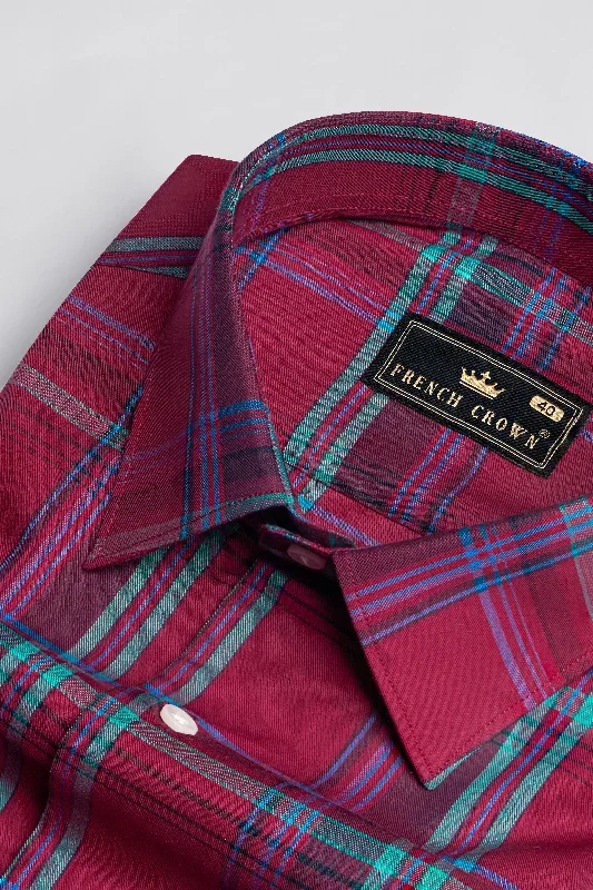 carmine-red-with-tiffany-green-twill-plaid-premium-cotton-shirt