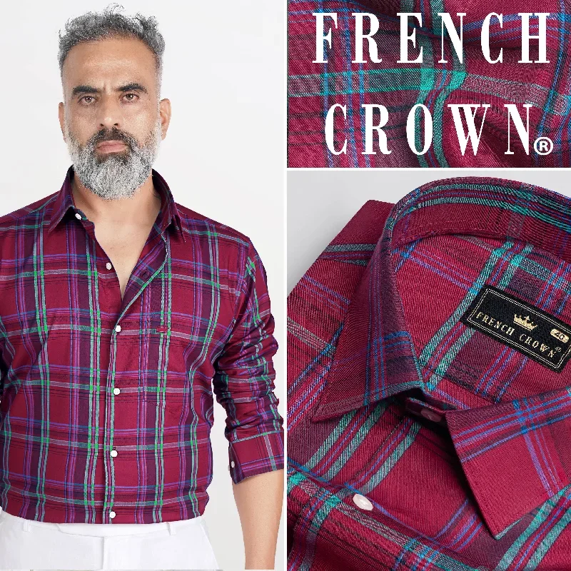 carmine-red-with-tiffany-green-twill-plaid-premium-cotton-shirt