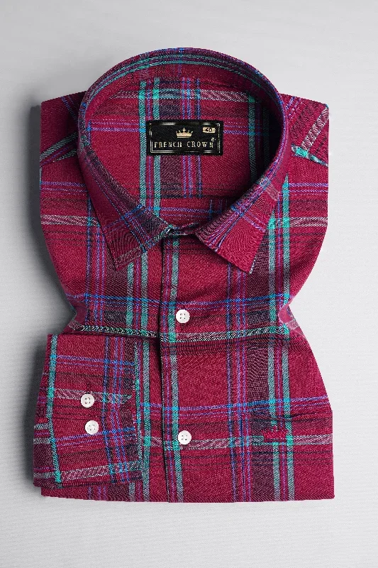 carmine-red-with-tiffany-green-twill-plaid-premium-cotton-shirt