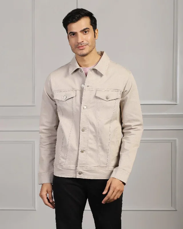 Casual Beige Solid Jacket - Jeff