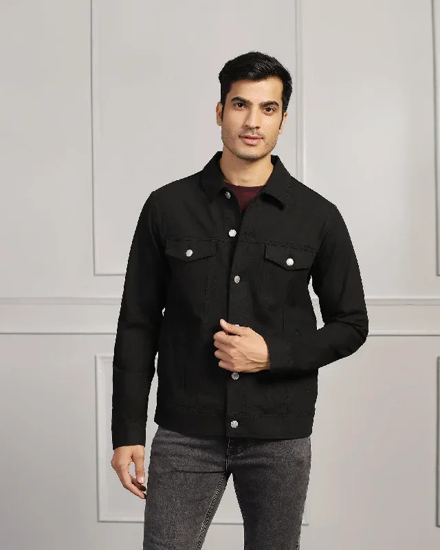 Casual Black Solid Jacket - Jeunet