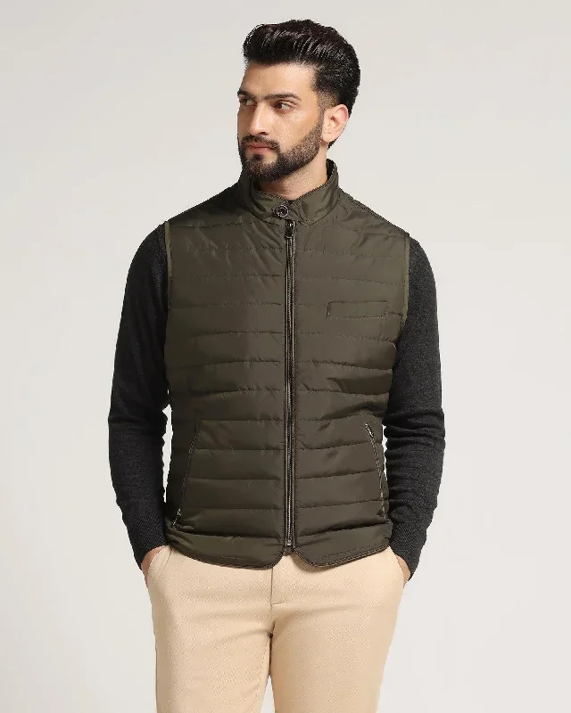 Olive Solid Zipper Jacket - Joss