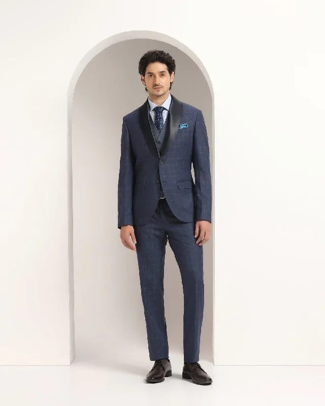 Three Piece Navy Check Formal Suit - Sobey