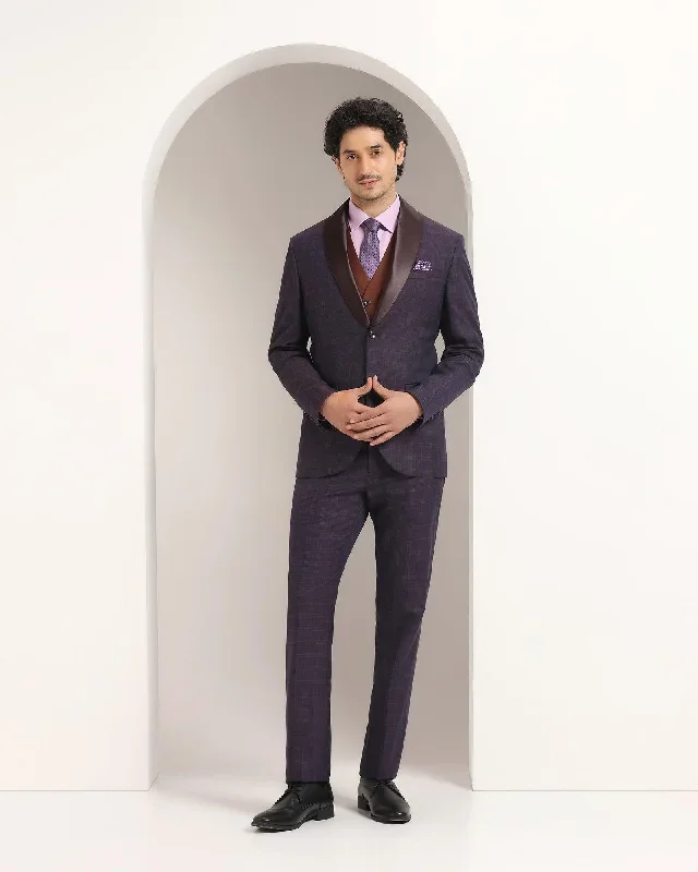 Three Piece Purple Check Formal Suit - Sobey