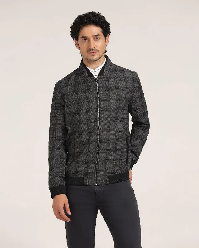 Bomber Charcoal Check Zipper Jacket - Nadra