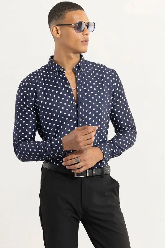 Cord Weave Navy Polka Dot Shirt