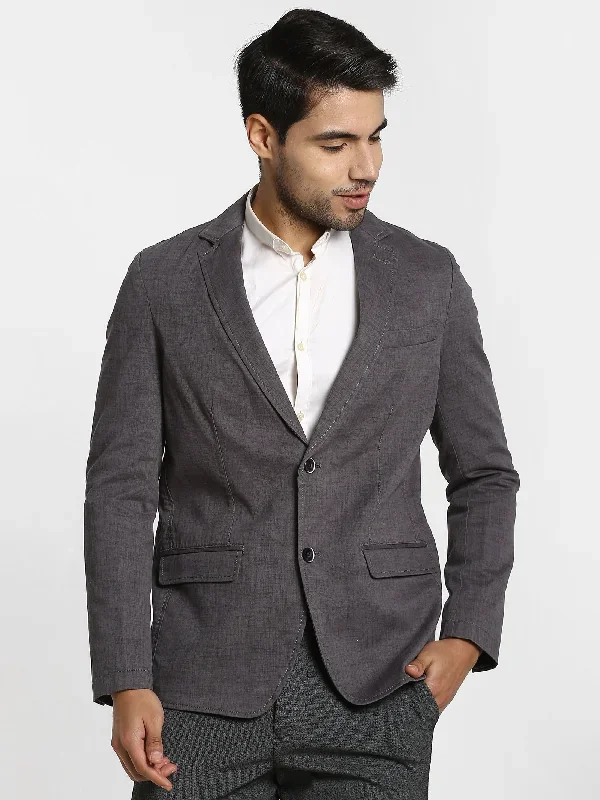 Dark Grey Printed Stretch Blazer