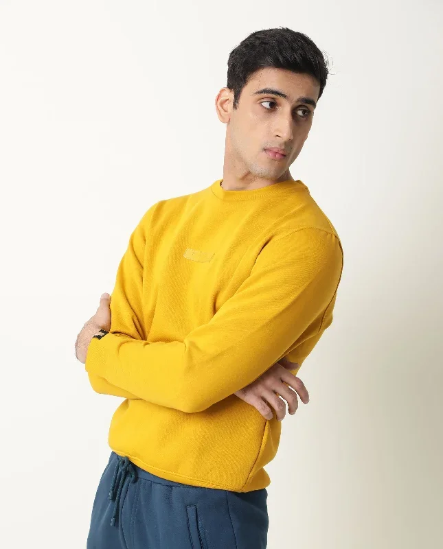 Rare Rabbit Men's Elio Primary Yellow Cotton Polyester Fabric Full Sleeves Solid Knitted Sweatshirt