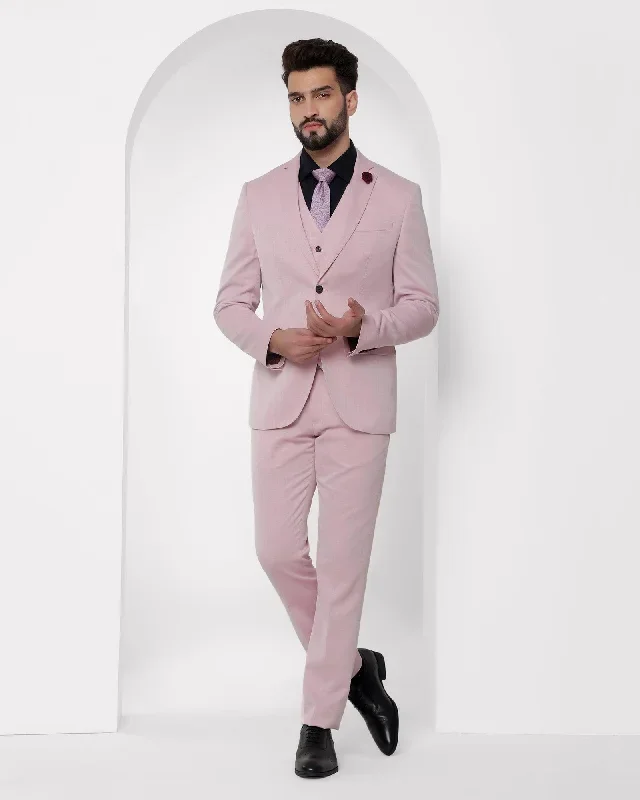 Linen Three Piece Pink Textured Formal Suit - Escott