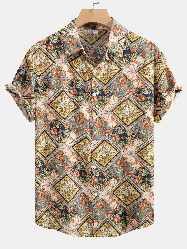 Floral Border Print Button Up Shirt