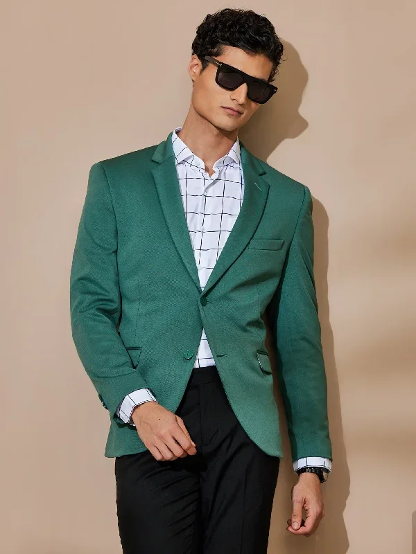 Green 4-Way Stretch Textured Blazer