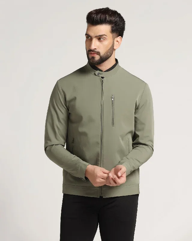 Green Solid Zipper Jacket - Arno