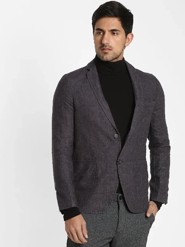 Grey Jacquard Linen Blazer