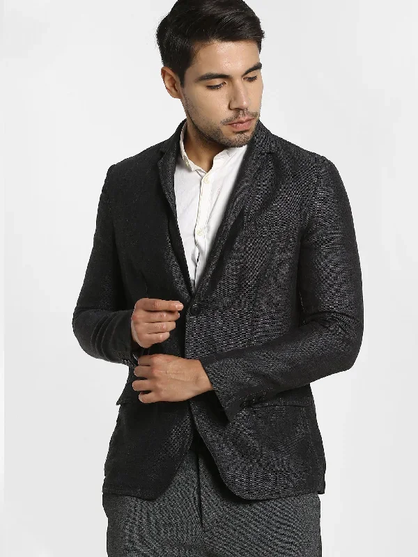 Grey Solid Linen Blazer