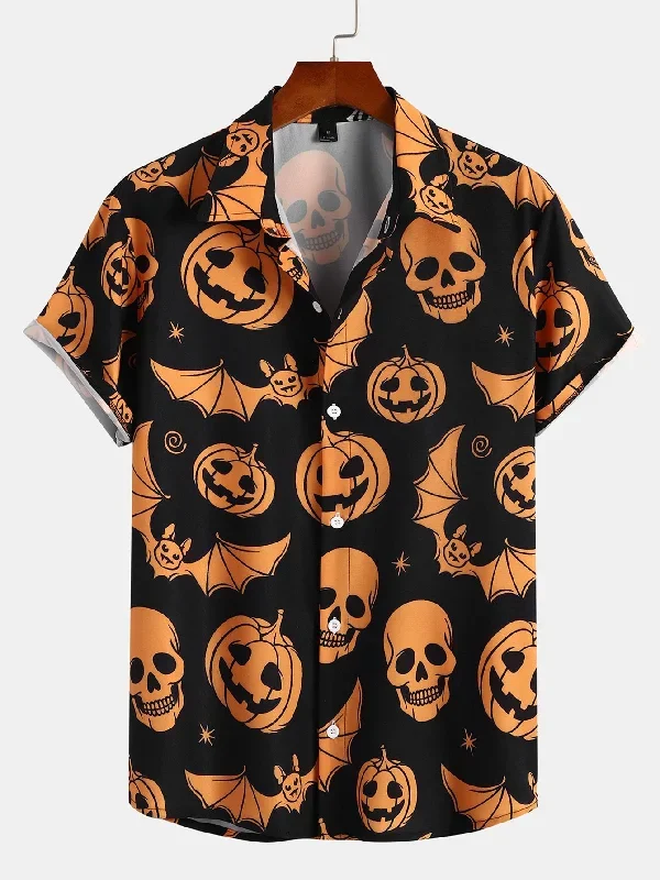 Halloween Pumpkin Skull Print Shirt