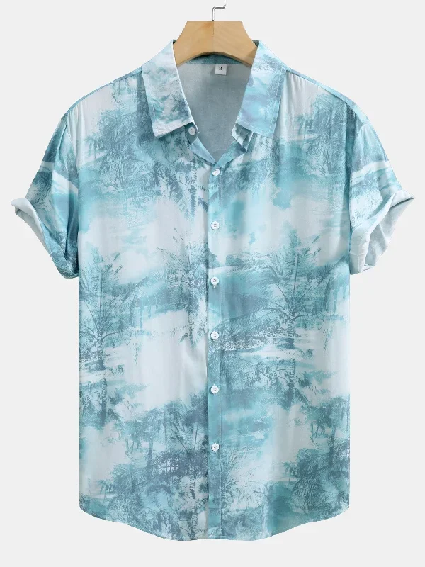 Ink Botanical Print Button Up Shirt