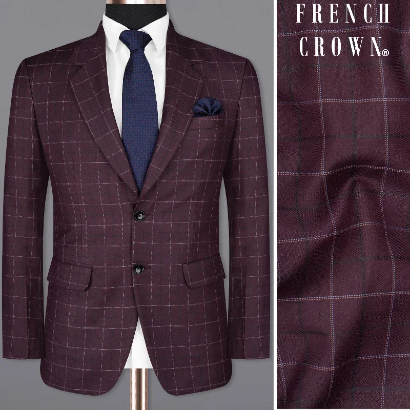 Livid Burgundy Super fine Windowpane Wool Rich Blazer