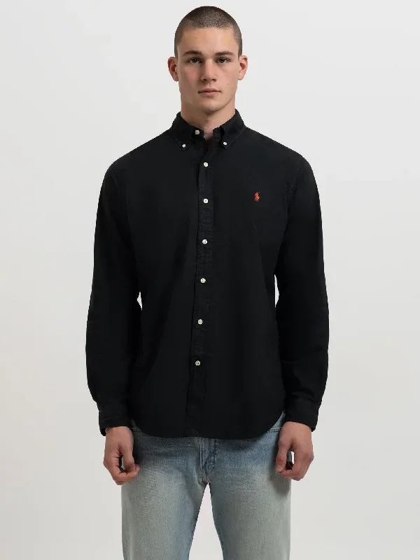 Long Sleeve Embroidered Shirt in Black