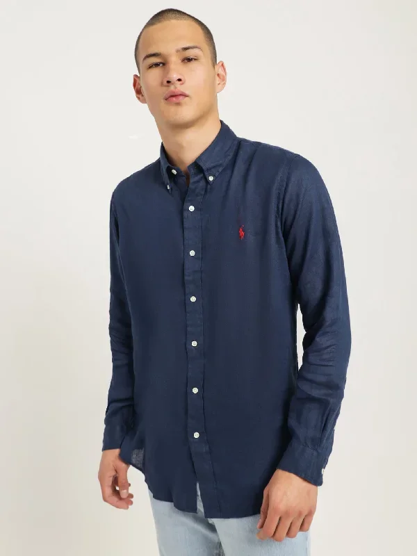 Long Sleeve Linen Shirt in Newport Navy