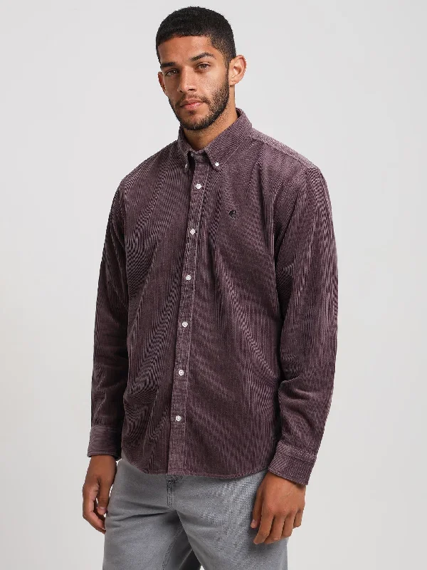 Long Sleeve Madison Cord Shirt in Misty Thistle & Black